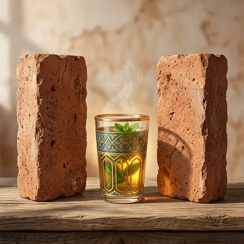 Artistic Illustration of Moroccan Tea & Clay Bricks