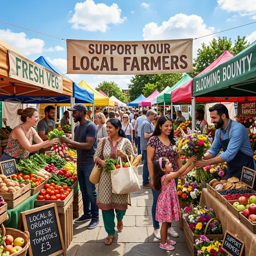 Vibrant Farmers Market Scene | Local Produce & Florist Stalls