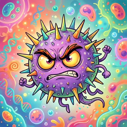 Whimsical Angry Virus Character Illustration