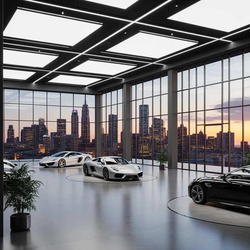 Ultra-Modern Car Showroom with Stunning Skyline