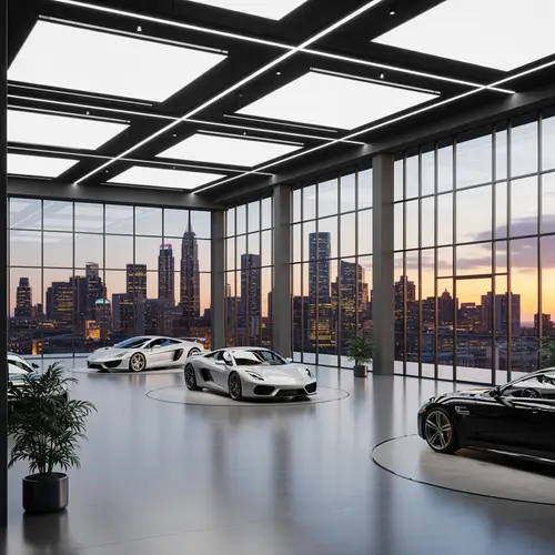 Ultra-Modern Car Showroom with Stunning Skyline