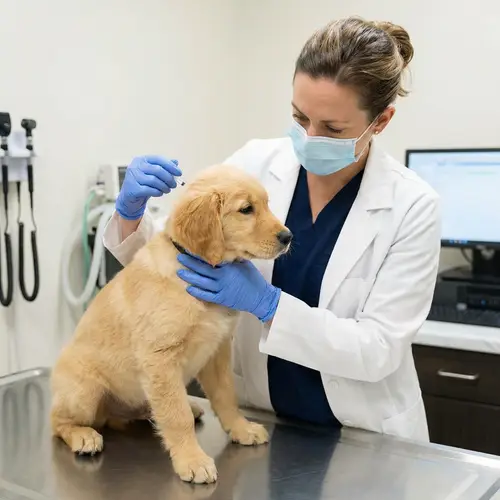Veterinarian in Blue Latex Gloves