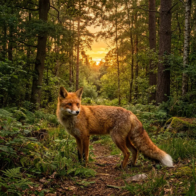 Magnificent Red Fox in Lush Forest Sunset