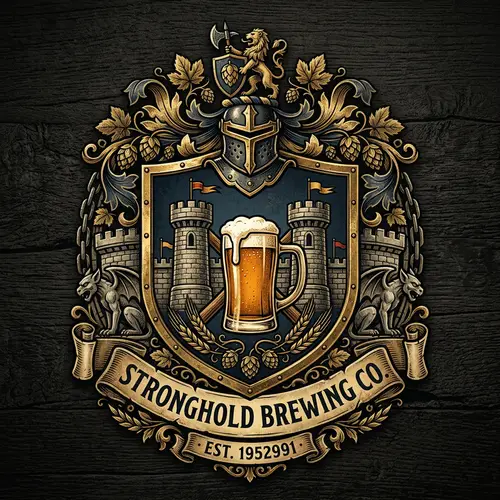 Brewery Crest Logo Design with Fortifications