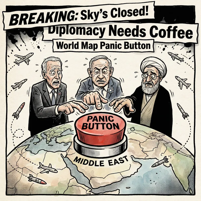 World Map Panic Button - Satirical Cartoon World Map Panic Button - Satirical Cartoon