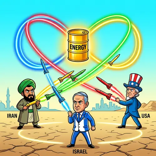 Political Cartoon: Energy & Conflict in Colorful Art
