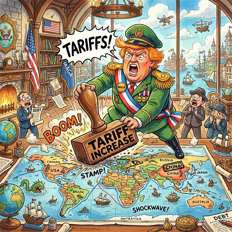 Cartoonish Trump Slams Tariff Stamp in Satirical Art Cartoonish Trump Slams Tariff Stamp in Satirical Art