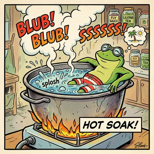 Comic Frog Soaking in Warm Water