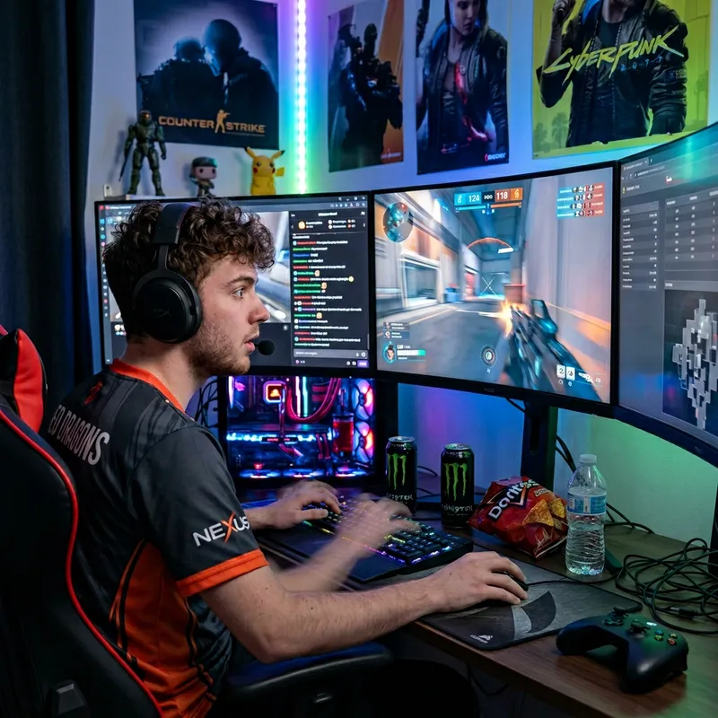 Professional Counter Strike 2 Player on Multi-Monitor Setup Professional Counter Strike 2 Player on Multi-Monitor Setup