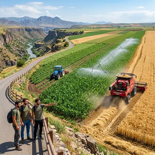 Agricultural Landscape over Akhuryan River Gorge | Farming Scene