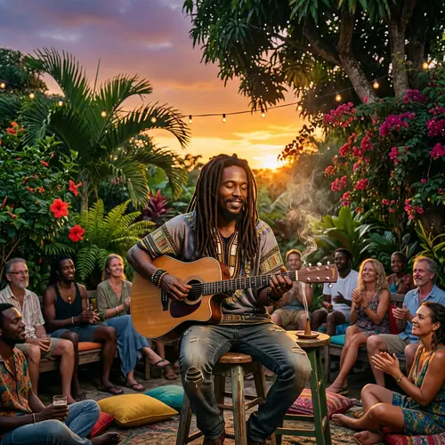 Charismatic Bob Marley: Musician in Vibrant Jamaican Setting