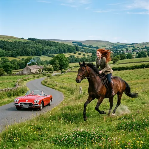 Captivating Countryside Scene with Horse and Vintage Car