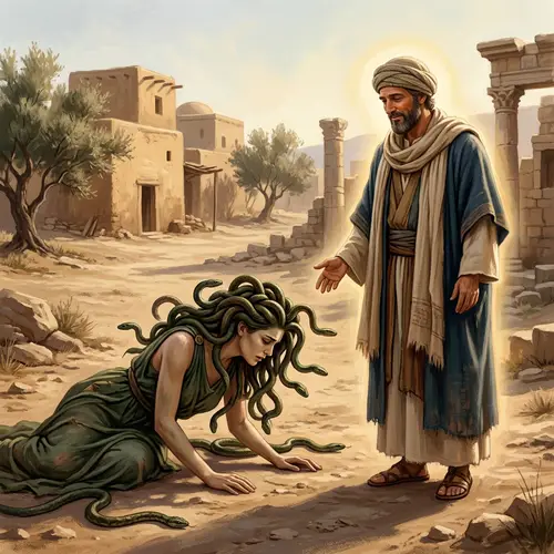 Medusa Surrendering to Jesus Christ - Mythical Surrender Scene