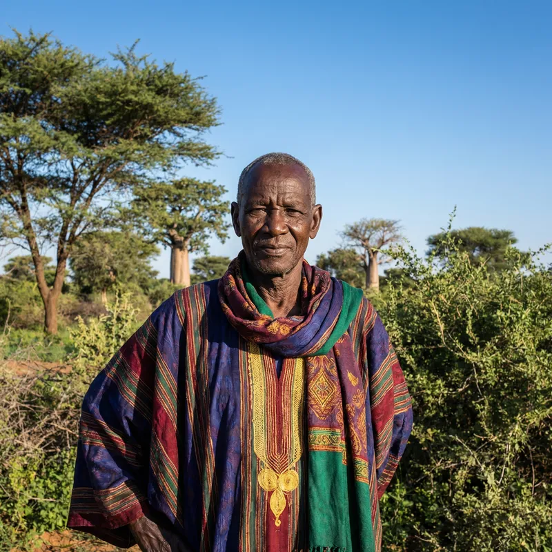 Wisdom and Tradition: Elderly Sudanese Man in Vibrant Attire