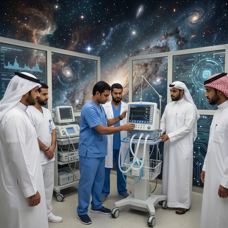 Biomedical Engineer Amidst Medical Equipment in Saudi Hospital Biomedical Engineer Amidst Medical Equipment in Saudi Hospital