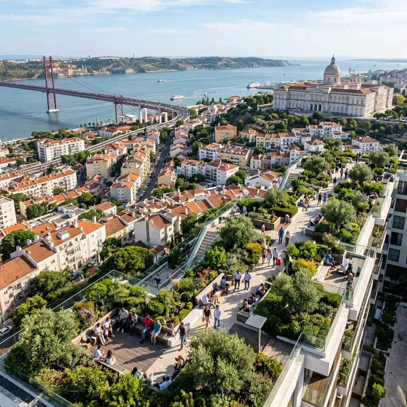 Elevated Urban Harmony: Rooftop Oasis Overlooking Tagus River