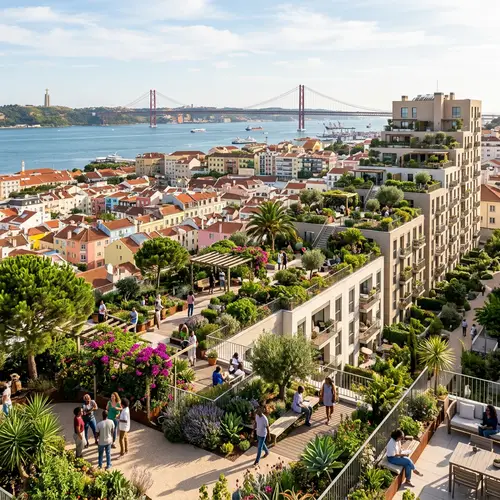 Urban Rooftop Living in Lisbon: Scenic Cityscape and Community Spaces