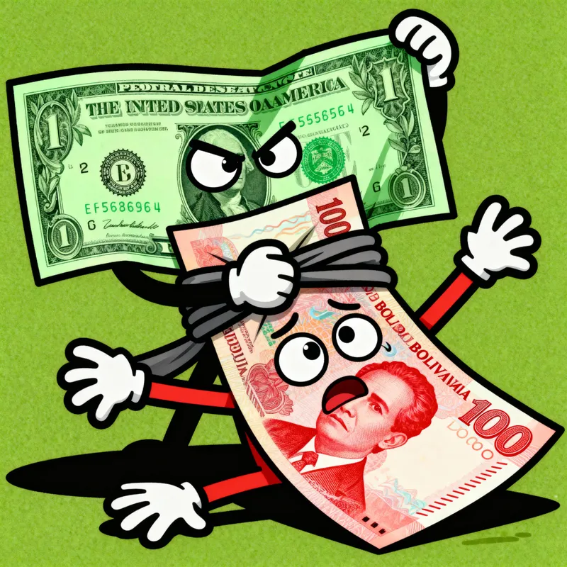 Dollar Strangling 100 Bolivianos Cartoon