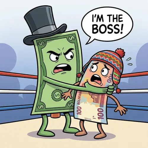 Dollar Strangling 100 Bolivianos Cartoon