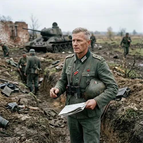 World War II German Lieutenant on Battlefield | Historic Image