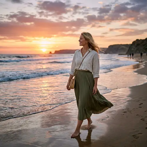 Blonde Woman Beach Fashion Sunset