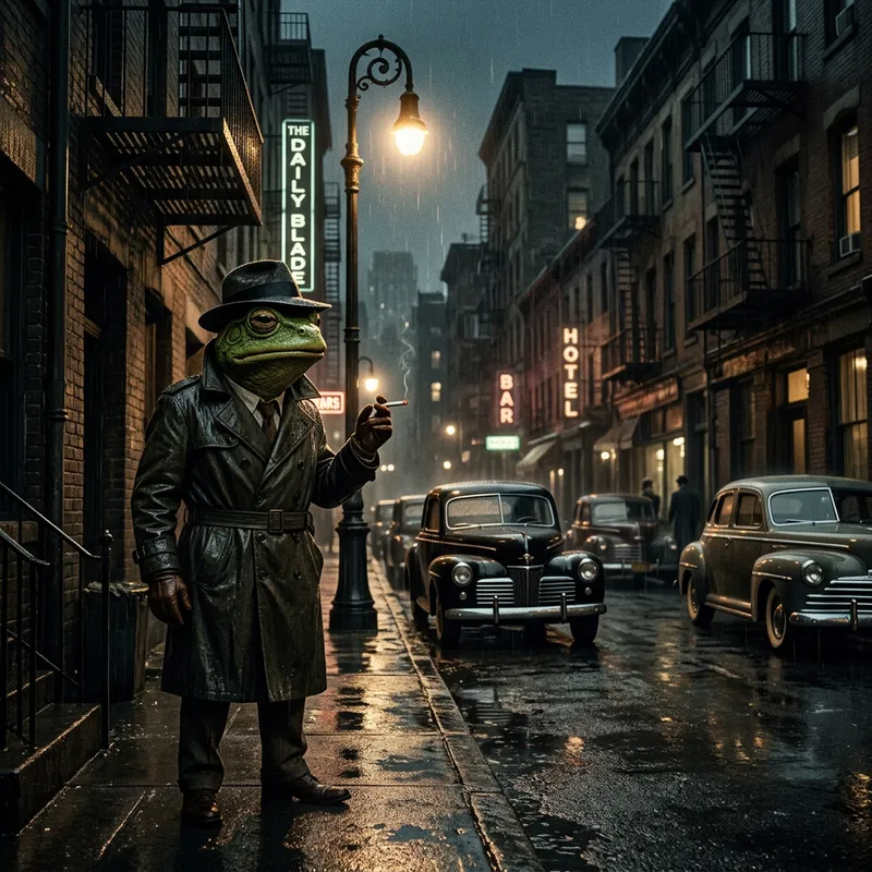 Kermit: Gritty Noir Detective in Film Noir City | Mystery Character