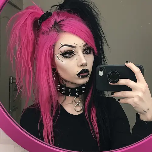 Stylish Emo Girl with Pink Hair and Piercings
