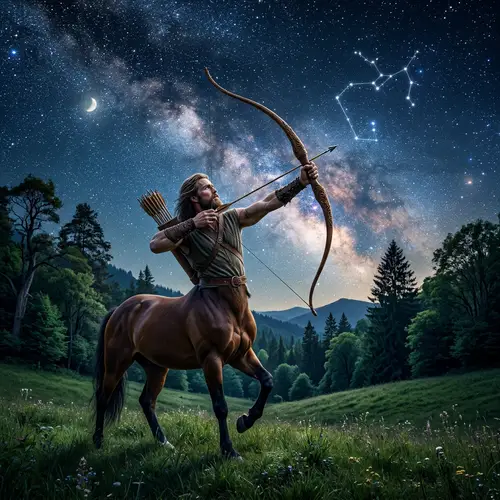 Sagittarius Zodiac Sign - Centaur with Bow and Stars