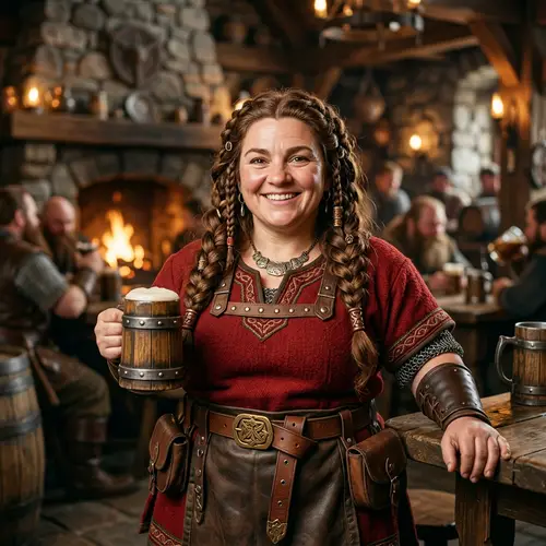 Charming Female Dwarf in Red Tunic