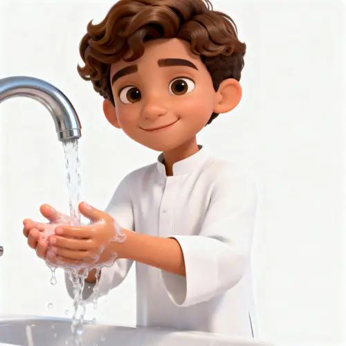 3D Animation of a Middle Eastern Boy Washing Hands
