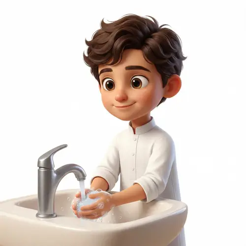 3D Animation of a Middle Eastern Boy Washing Hands