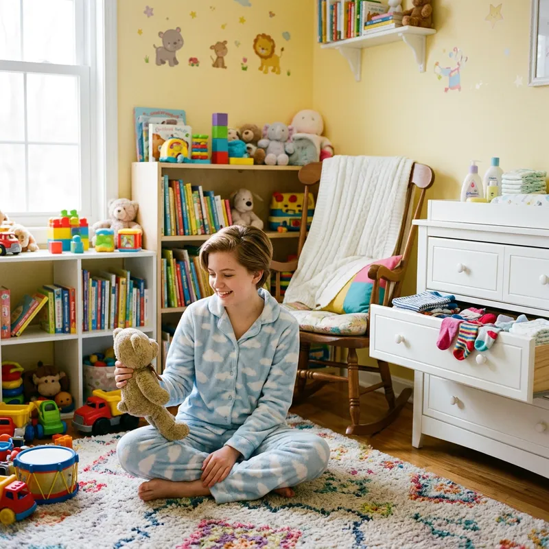 Cozy Nursery Room with a Young Girl and Toys Cozy Nursery Room with a Young Girl and Toys