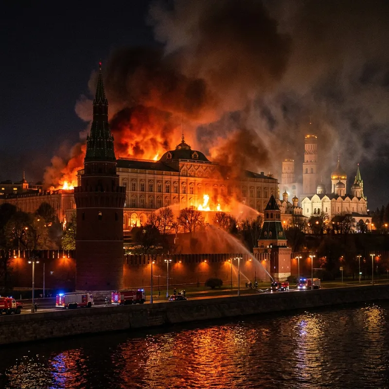 Kremlin in Flames - Historic Fortress Ablaze