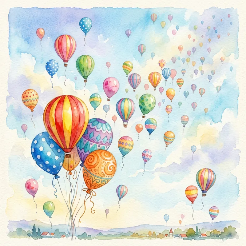Whims - Delicate Watercolor Balloons: Sky Scene