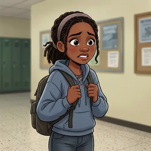 Scared African American Teen Cartoon Art