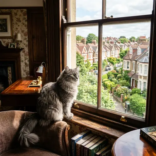 Charming Cat on Third Floor of Victorian Home