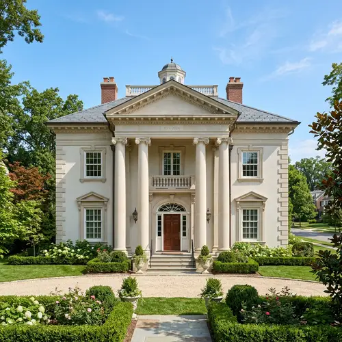Classical Style Single-Family Home with Symmetrical Windows and Grand Columns