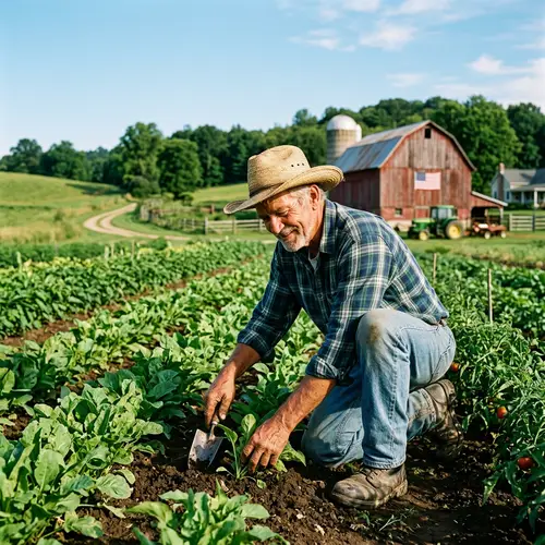 Tranquil Rural Life: Dedicated Farmer in Green Field | Website Name