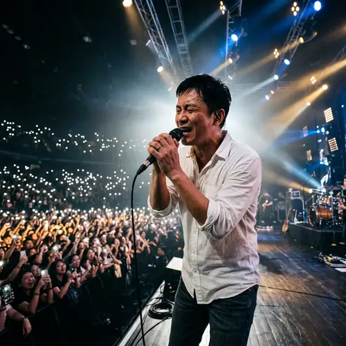 Passionate Asian Man Singing on Stage | Live Concert Performance