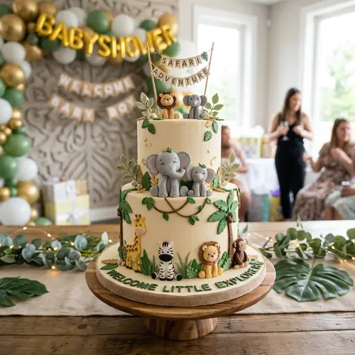 Safari Themed Baby Shower Cake with Elephants