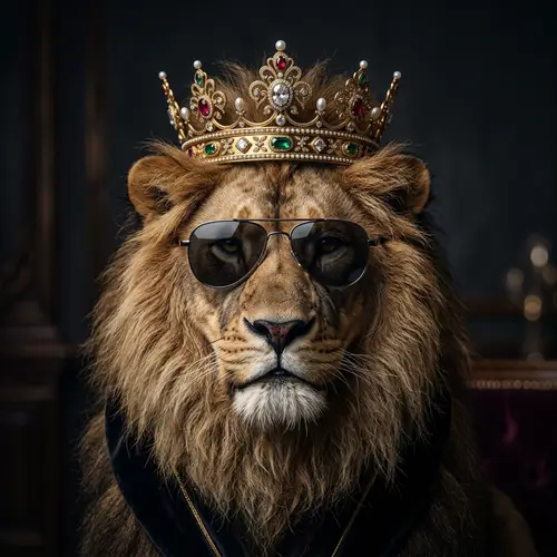 Majestic Lion with Crown & Stylish Sunglasses