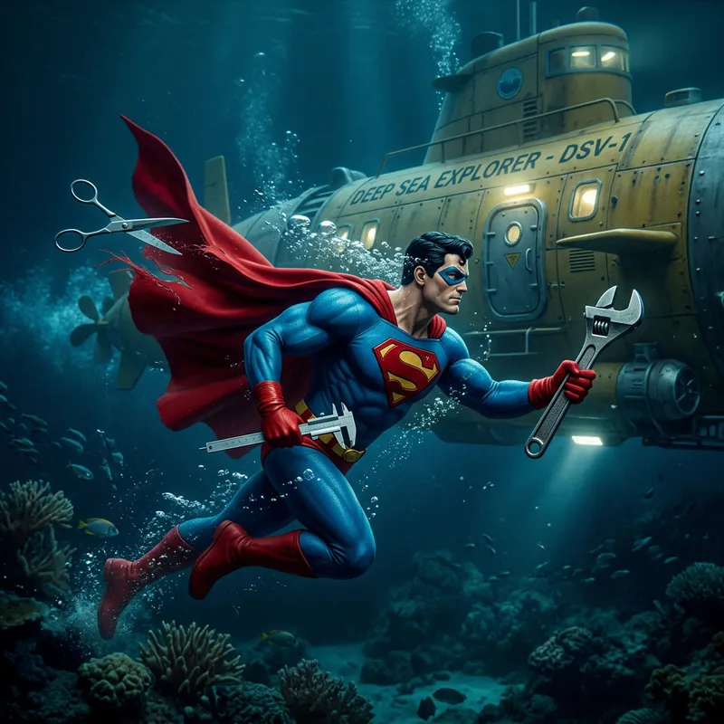 Superhero Flying to Underwater Submarine with Wrench and Caliper | Action Scene Superhero Flying to Underwater Submarine with Wrench and Caliper | Action Scene