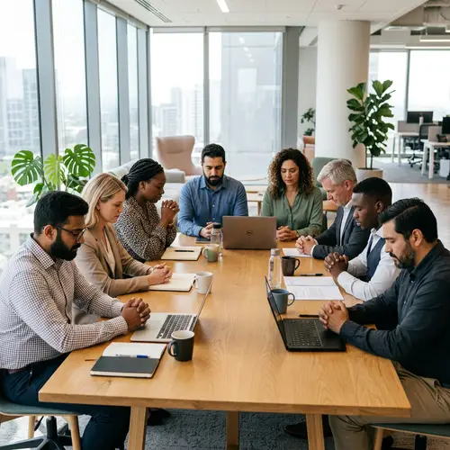 Professionals Praying Together in Modern Office