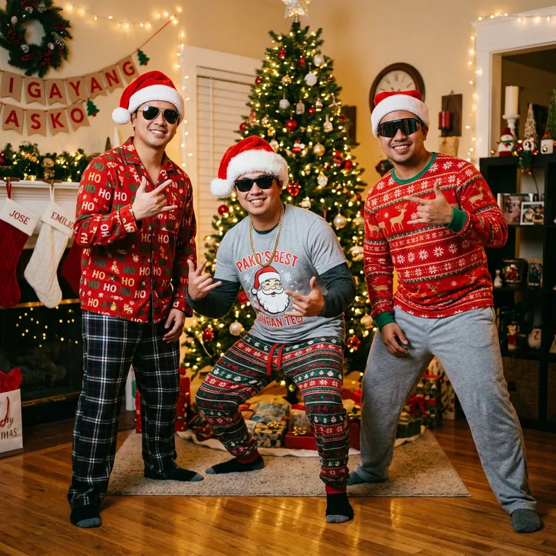 Filipino Men in Pajamas & Santa Hats | Hiphop Rapper Poses Filipino Men in Pajamas & Santa Hats | Hiphop Rapper Poses