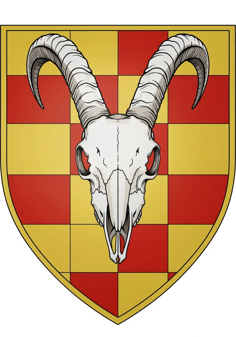 Red and Gold Coat of Arms with Goat Skull