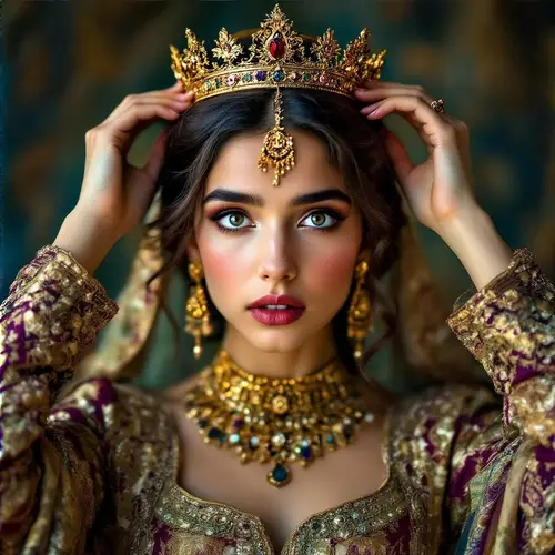 Regal Persian Gown Close-Up Portrait
