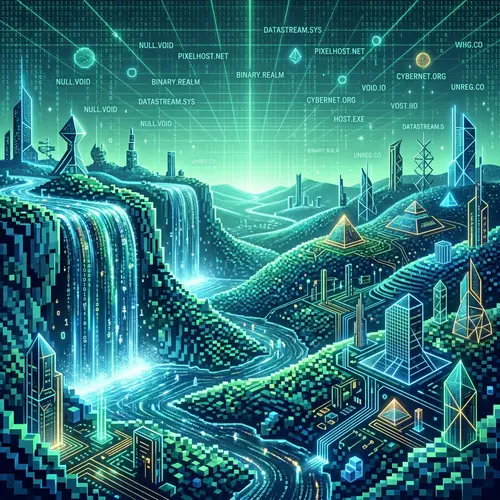 Futuristic Digital Landscape with Cascading Data Streams