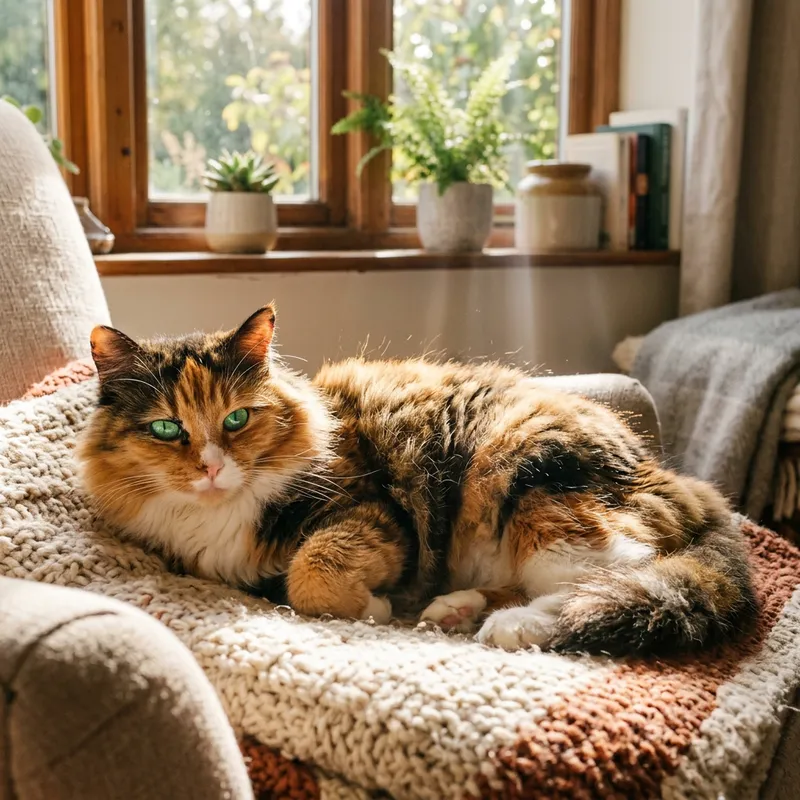 Beautiful Calico Cat Enjoying Sunlight