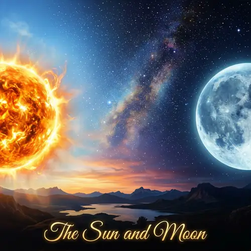 Cosmic Dance: Sun and Moon Wallpaper