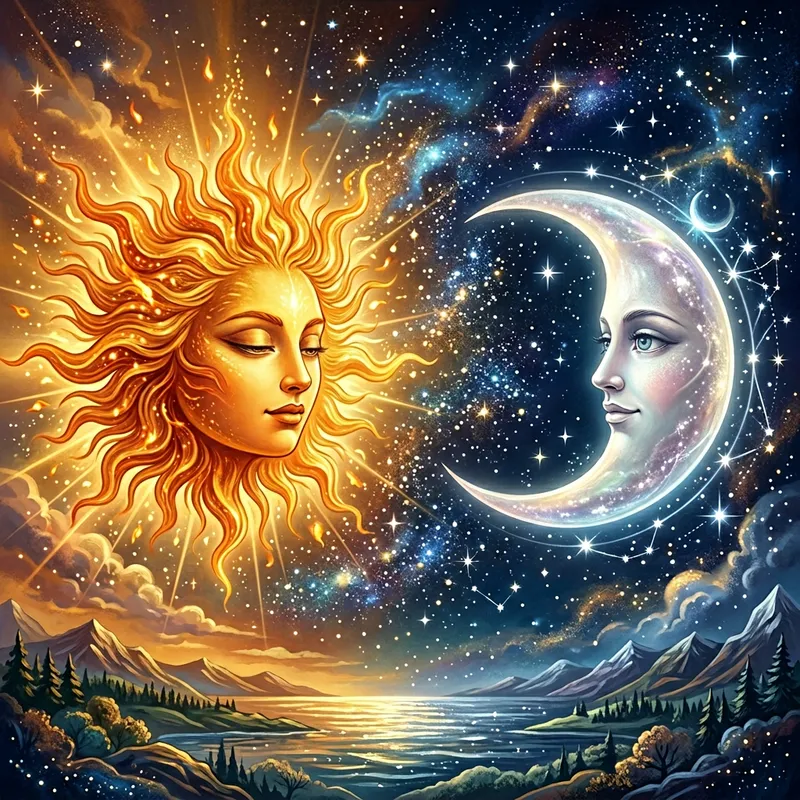 Sun and Moon Wallpaper Art - Celestial Harmony Illustration Sun and Moon Wallpaper Art - Celestial Harmony Illustration
